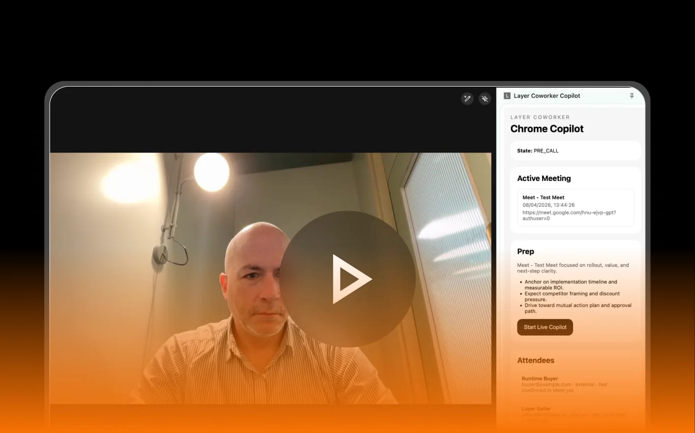 Layer product demo with video and copilot interface